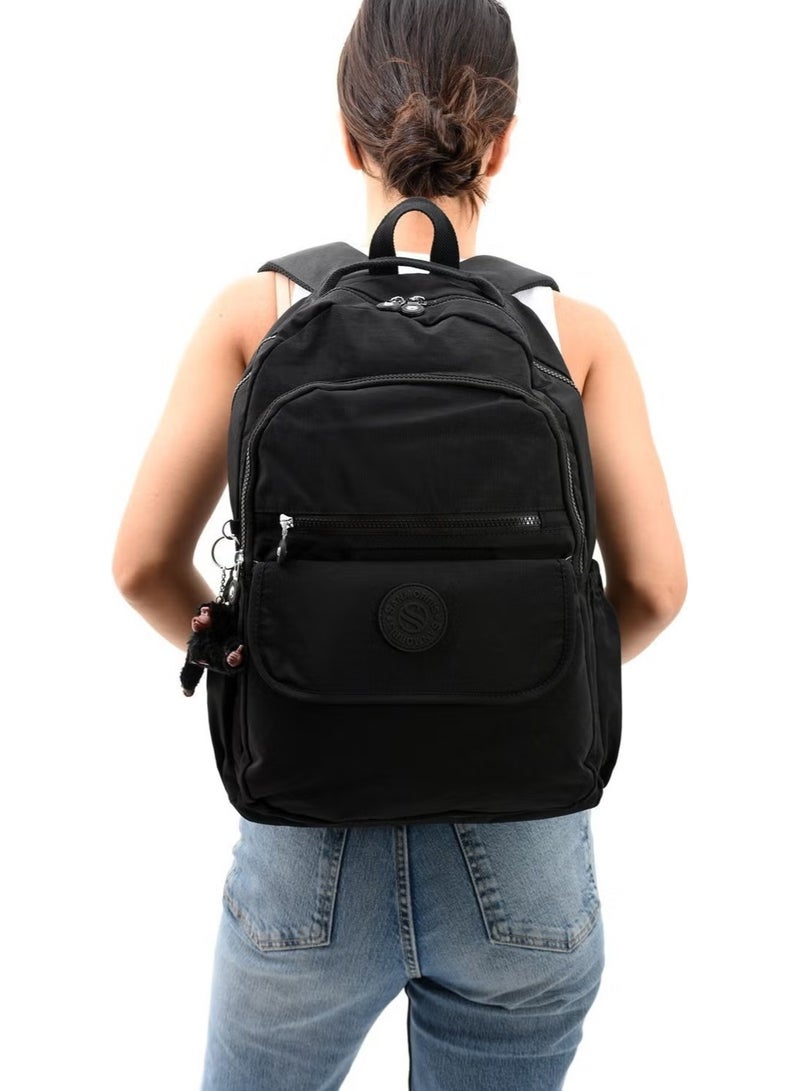 Sanmorris Unisex Water Resistant Crinkle Fabric Laptop Compartment Black Color Large Size School Travel Backpack - Image 4